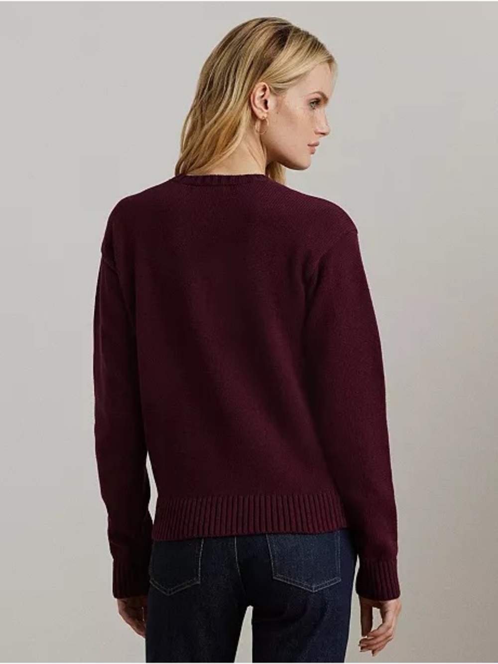 Ralph Lauren Intarsia-Knit Vizsla Cotton Sweater burgundy size small - Picture 6 of 6